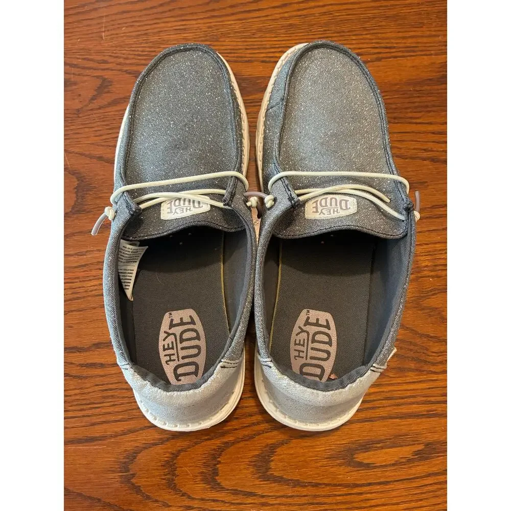 Hey Dude Wendy Metallic Sparkle Charcoal Gray Slip On Comfort Women's Size 11